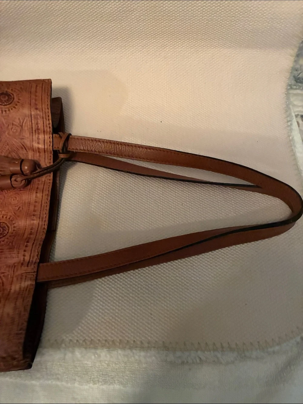 Patricia Nash cognac Embossed LeatherTassel Tote Excellent pre-loved condition